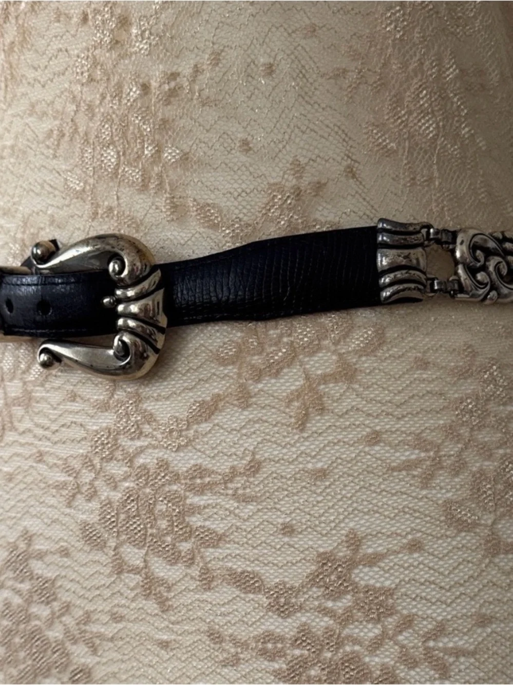 Vintage 1996 Brighton Black Leather Silver Scrollwork Belt Rare Size Small